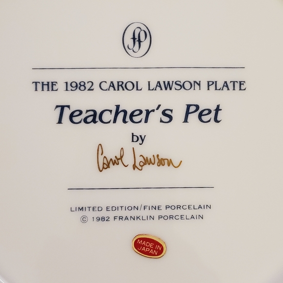 1982 Carol Lawsons Limited Edition Plate - Teachers Pet (Franklin Porcelain) - Picture 4 of 5
